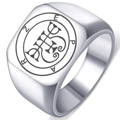 Laser Engraved Demon Zepar Goetic Seal Lesser Key of King Solomon Stainless Steel Ring Size 8