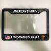 First Rober Aluminum Alloy American by Birth Christian by Choice USA Jesus Chrome Black License Plate Frame New Holder view 1