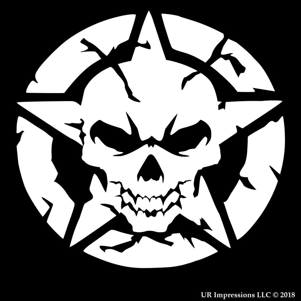 UR Impressions Skull Head Oscar Mike Star Decal Vinyl Sticker Graphics for Cars Trucks SUV Vans Walls Windows Laptop|White|5.5 inch|URI730