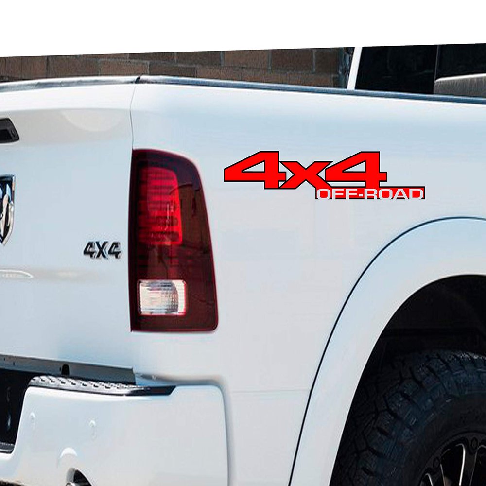 2 x Black and Red 4X4 Off Road 2 Color Block Outline Vinyl Decals Fits Dodge Ram