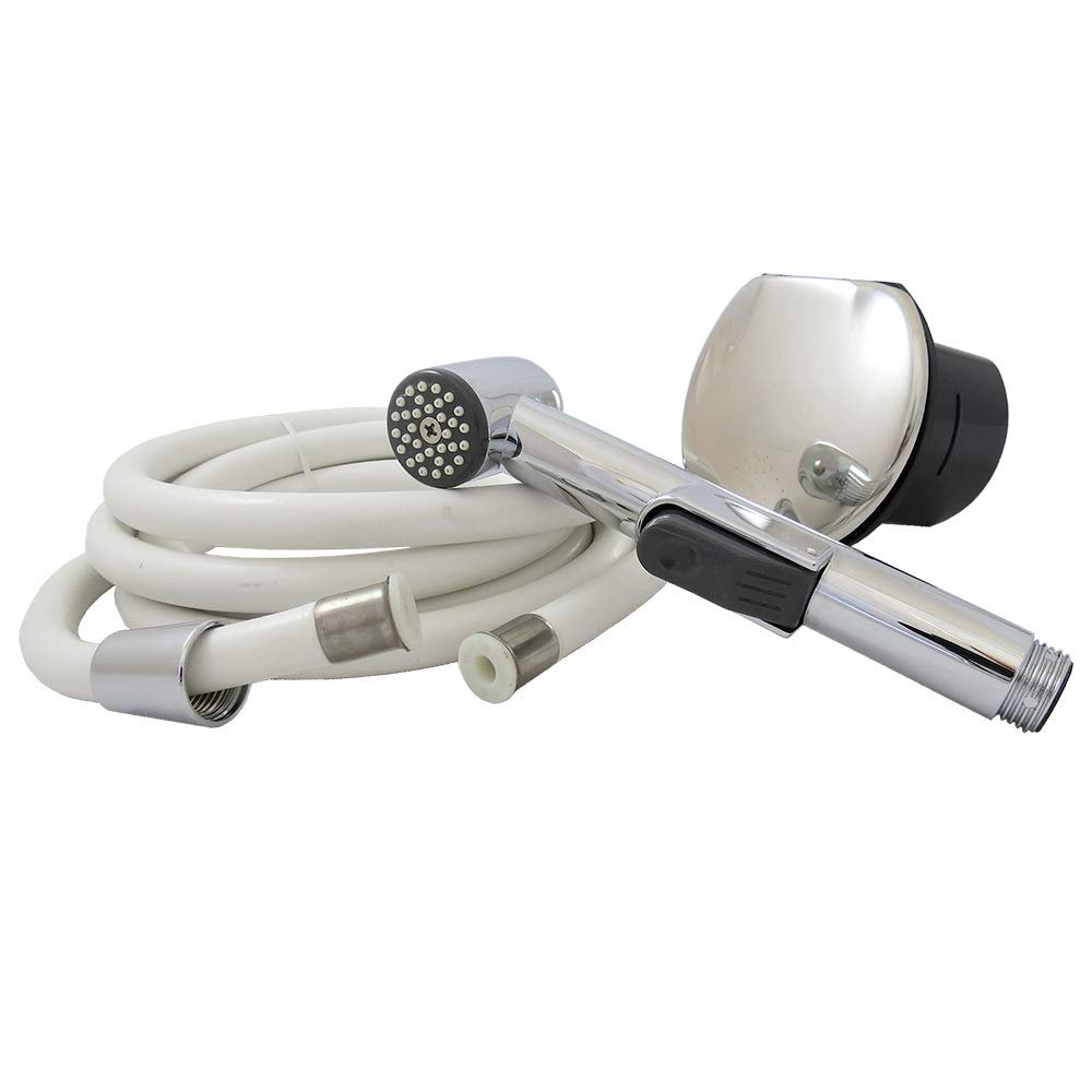 Manufacturers' Select ITC Stainless Steel Transom Shower - Marine Wash Down Shower with 8' Nylon Hose and Chromed Plastic Sprayer 97014DSSNH (8' Nylon Hose, Chrome Plastic Sprayer) (X00298JW9H)