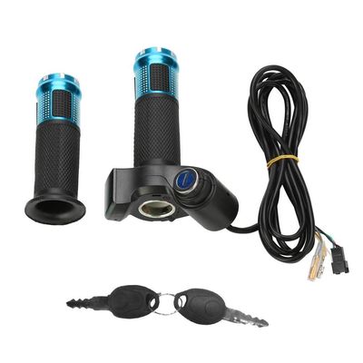 VGEBY1 4 Colors Aluminum Twist Throttle Grips with LED Display Screen Handle with Key Knock for Electric Bike(Blue)
