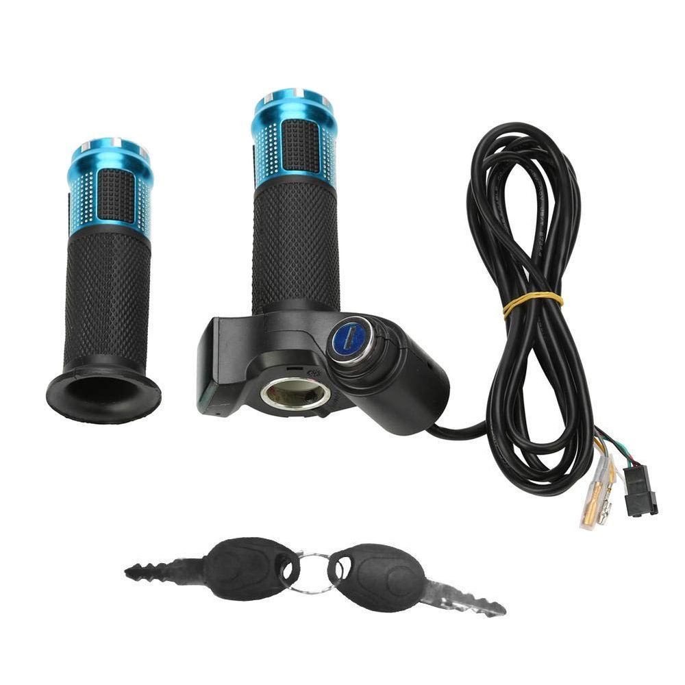 VGEBY1 4 Colors Aluminum Twist Throttle Grips with LED Display Screen Handle with Key Knock for Electric Bike(Blue)