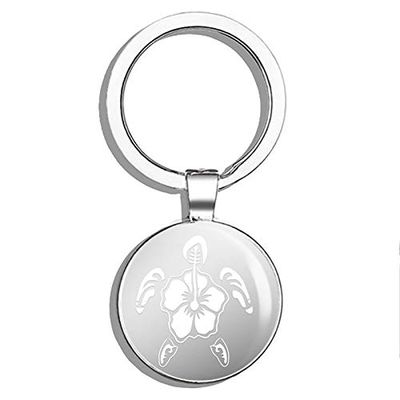 PRS Vinyl Hibiscus Turtle Double Sided Stainless Steel Keychain Key Ring Chain Holder Car/Key Finder