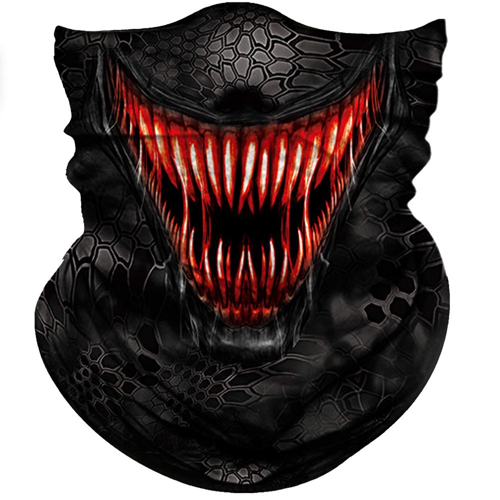 Obacle Motorcycle UV Dust Wind Protection Tube Mask - Seamless Bandana Face Mask for Men Women Bike Riding Cycling Biker Fishing Outdoor Festival (Teeth Red Black)