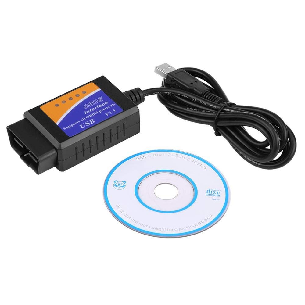 Diagnostic Cable, Professional Plastic Car USB Connector V1.5 OBD2 Diagnostic Cable Interface Scanner PC-Based Scan Tools with CD Driver