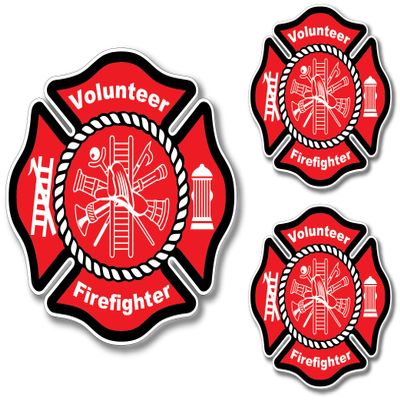 3 Pack Volunteer Firefighter Badge Maltese Cross Thin Red Line Red Lives Matter for Firemen or Firewomen