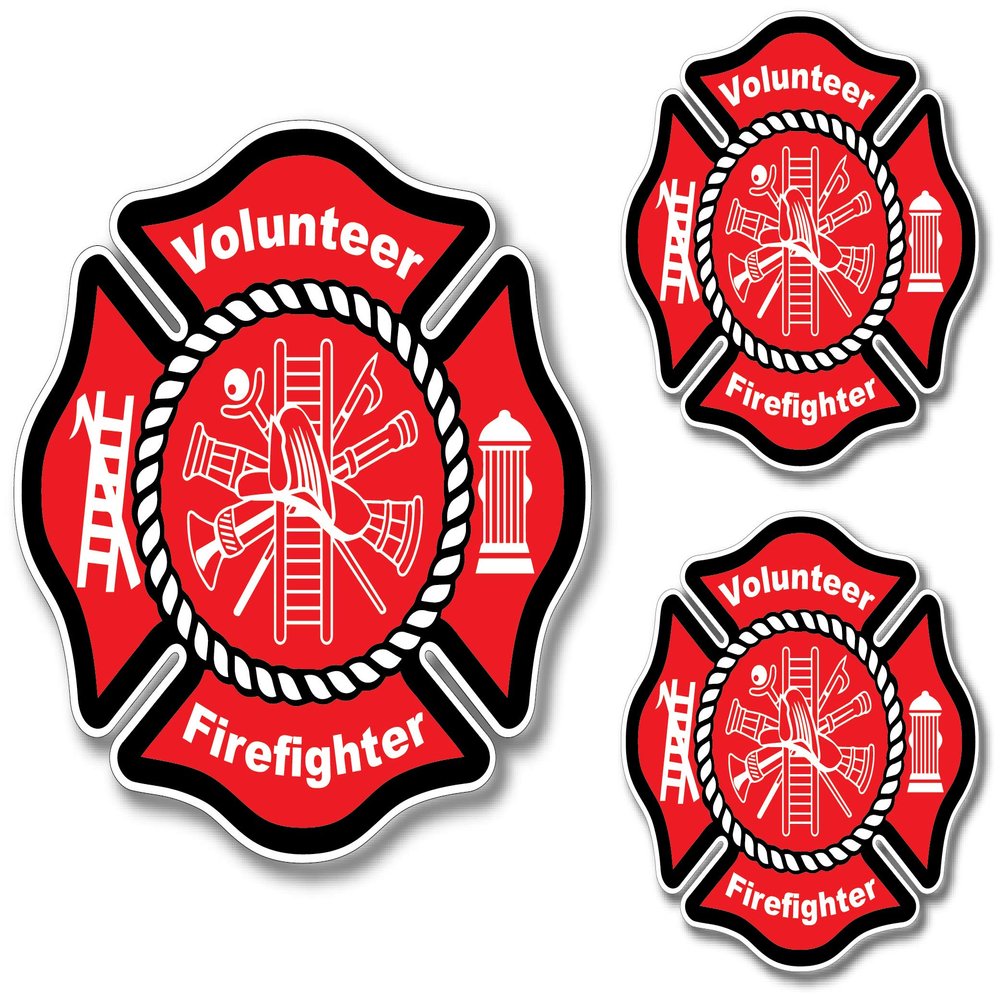 3 Pack Volunteer Firefighter Badge Maltese Cross Thin Red Line Red Lives Matter for Firemen or Firewomen