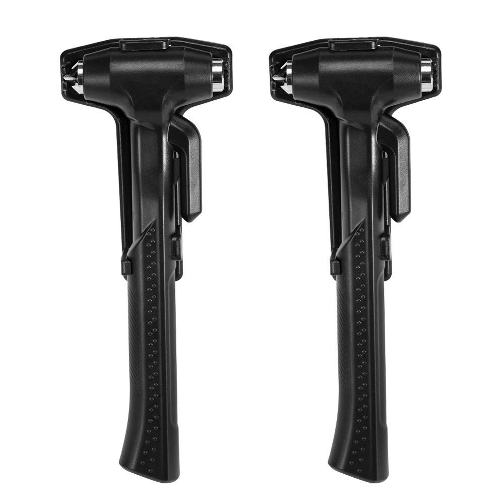 MOTORBUDDY 2-Pack Car Safety Hammer, 3-in-1 Auto Emergency Escape Hammer with Window Breaker and Seat Belt Cutter, Striking Black Emergency Escape Tool for Car Accidents