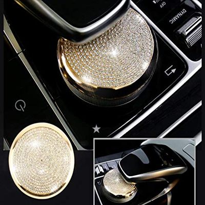 NIUHURU Car Interior Bling Accessories fit for Mercedes Benz C Class GLC (Multimedia Knob Cover 1pc, Gold)