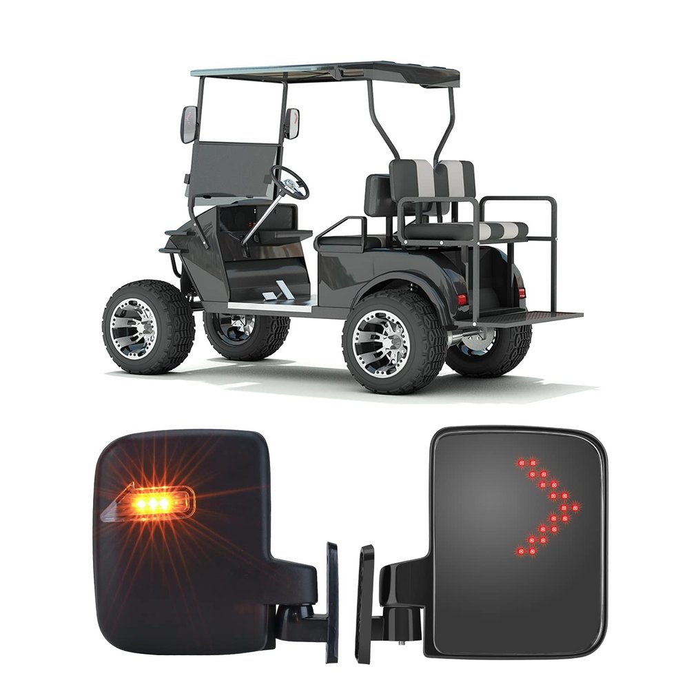KEMIMOTO Golf Cart Side Mirrors with LED Turn Signal Lights, Universal Rear View Mirrors Compatible with Club Car, EZGO, ICON, Drive, and Kandi Golf Carts