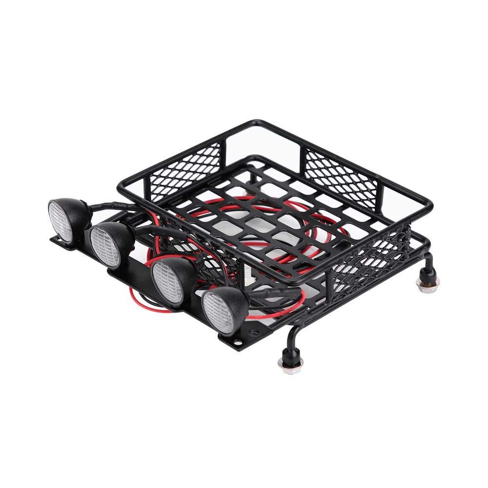 RC Roof Rack Luggage Small Size Roof Rack Luggage Carrier with LED Light Round for Axial SCX10 1/10 RC Car(4 White)