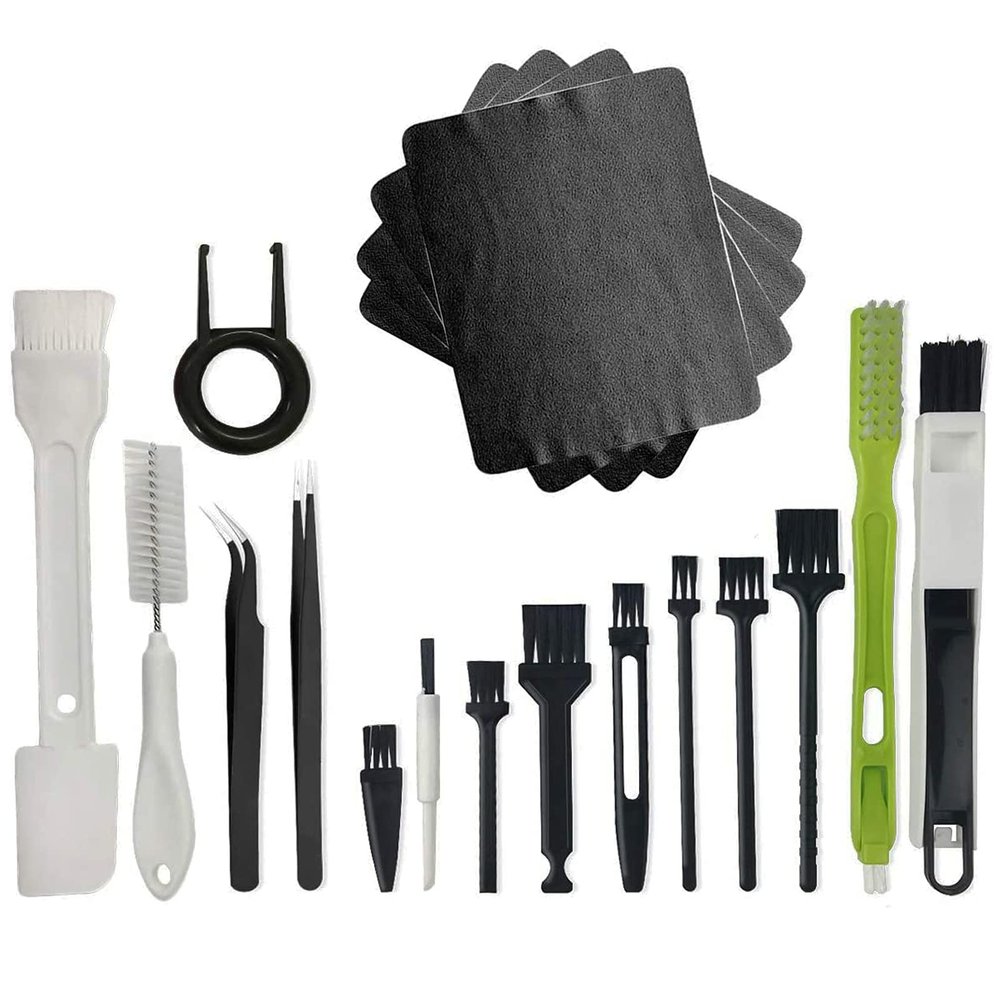 Plastic Handle Nylon Anti Static Brushes Cleaning Keyboard Car Seat Wall Gap Water Cup Home Appliances Brush Cloth Puller Tweezers Kit (Set of 19)