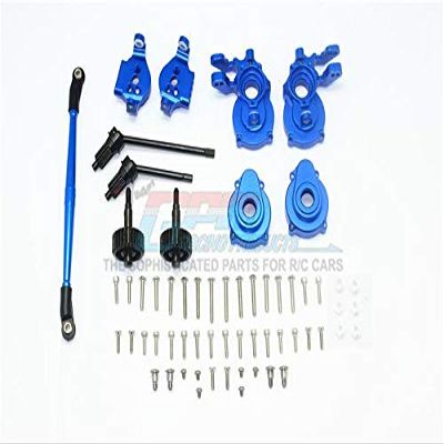 GPM For Traxxas TRX-4 Upgrade Parts Aluminum Front C-Hubs + Knuckle Arms + Spindle Gear + CVD Shaft + Steering Link - 61Pc Set Blue
