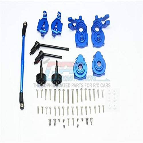 GPM For Traxxas TRX-4 Upgrade Parts Aluminum Front C-Hubs + Knuckle Arms + Spindle Gear + CVD Shaft + Steering Link - 61Pc Set Blue