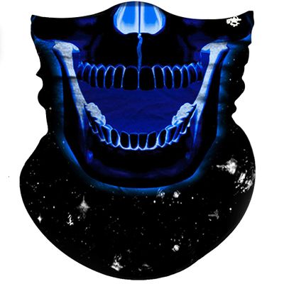 Obacle Skull Face Mask - 3D Tube Mask with Seamless Durable Protection for Dust, Wind, Cycling, Motorcycle Riding - Skeleton Pattern, Blue with Eye and Nose Details
