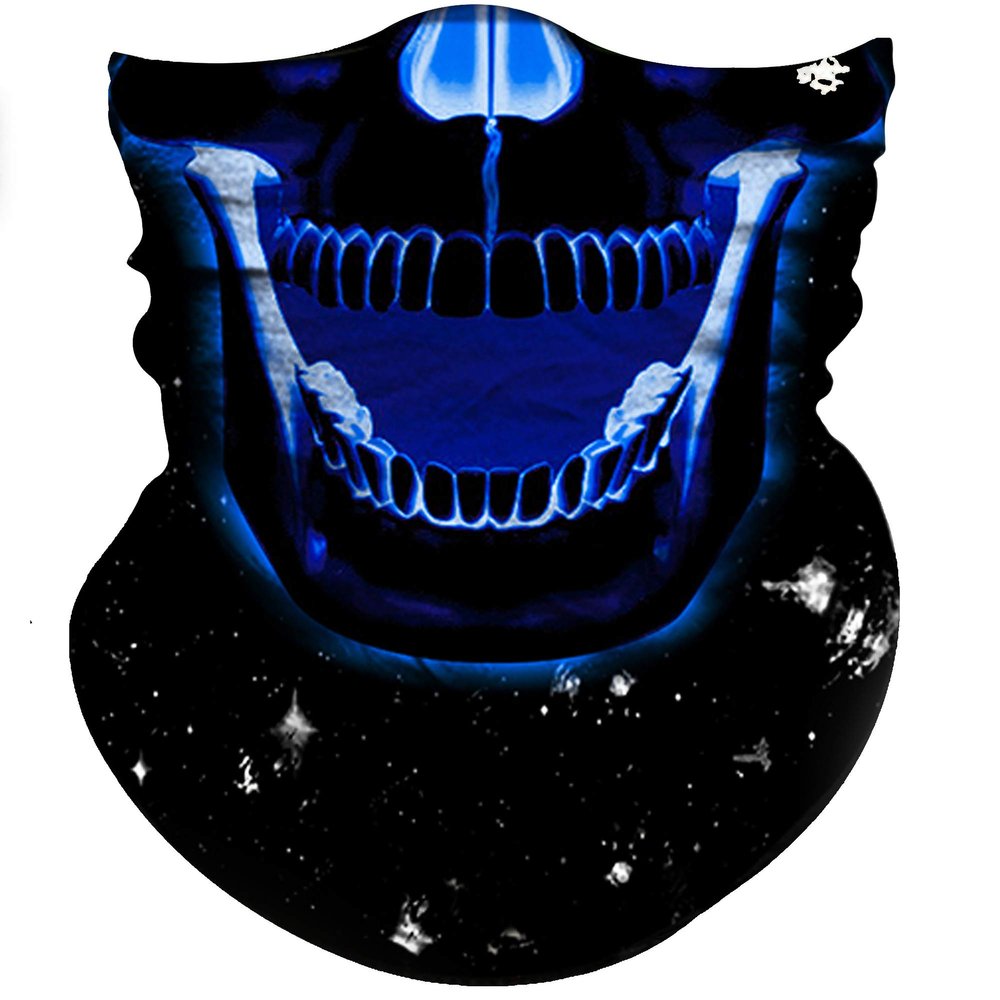 Obacle Skull Face Mask - 3D Tube Mask with Seamless Durable Protection for Dust, Wind, Cycling, Motorcycle Riding - Skeleton Pattern, Blue with Eye and Nose Details