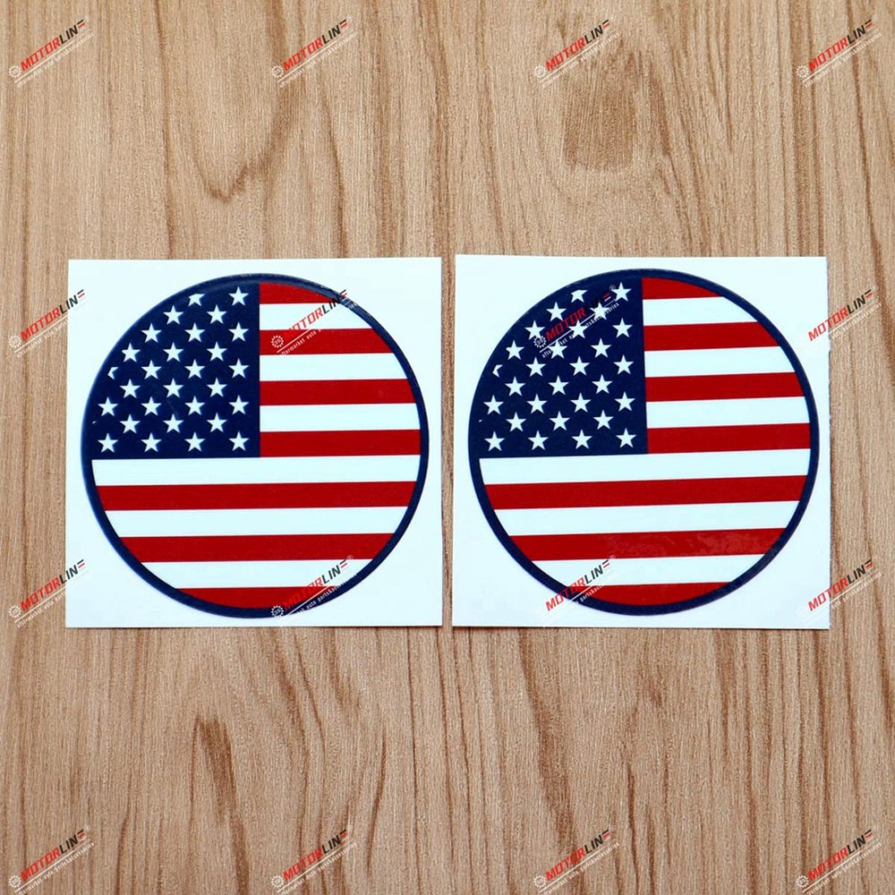 2X Glossy 3'' USA Flag Decal Sticker American America Car Vinyl Round