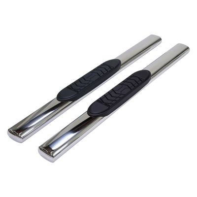 TrailFX Nerf Bars for Chevrolet Silverado 1500 Standard Cab 2020-2021 Polished Stainless Steel 5 Inch Oval Straight Side Steps with Step Pads Without End Caps Rocker Panel Mount