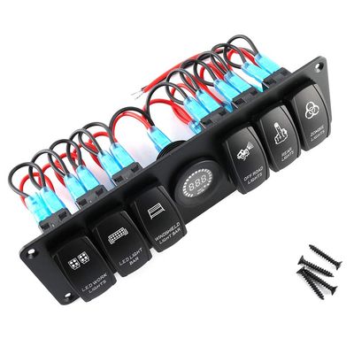 6 Gang Toggle Rocker Switch Panel with LED Voltmeter for RV Marine Boat Car Truck Universal Electrical Control System