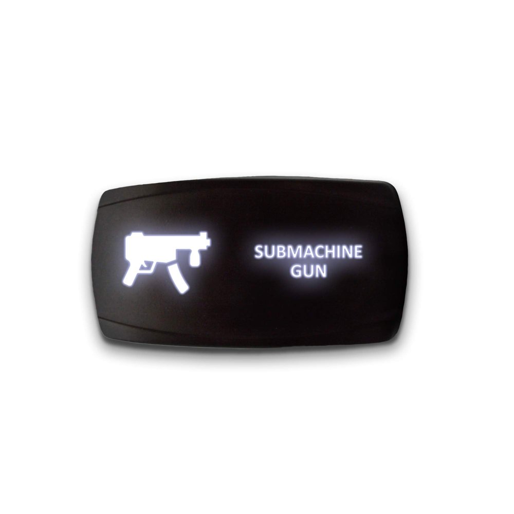 Submachine Gun - White - STARK 5-PIN Horizontal Laser Etched LED Rocker Switch Dual Light - 20A 12V ON/Off