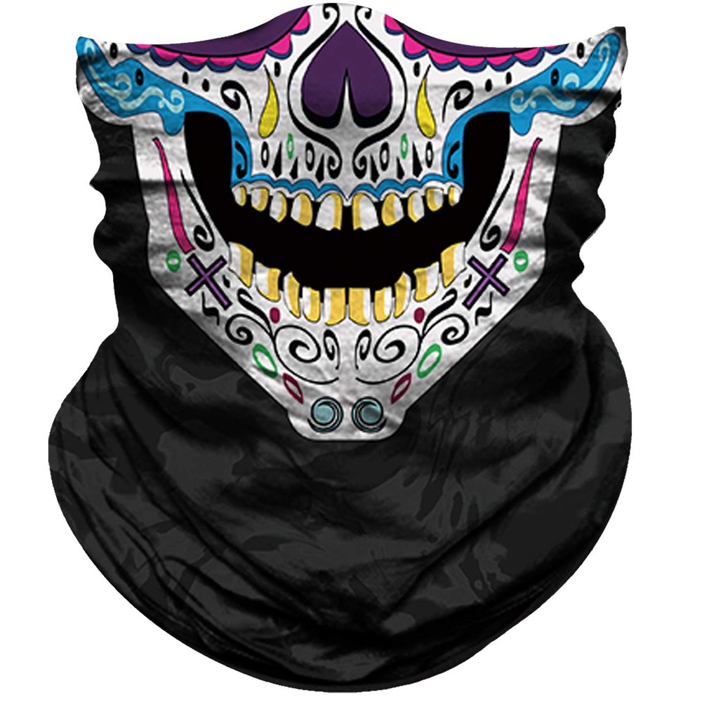 Obacle Skull Face Mask Half for Dust Wind UV Sun Protection Seamless 3D Tube Mask Bandana for Men Women Durable Thin Breathable Skeleton Mask Motorcycle Riding (Skull Purple Blue Face Open Mouth)