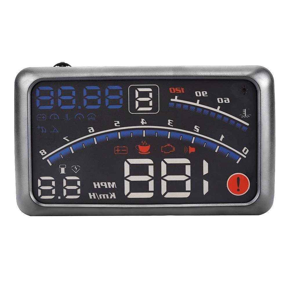 Car HUD with Over Speed Alarm and Digital Speedometer, Vehicle Dashboard Display for MPH/KM/h, Projection Film, 12V Power, 5.5-inch Screen,