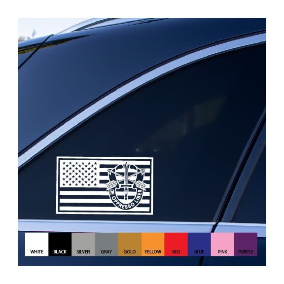 Special Forces Emblem Embedded in US Flag Vinyl Decal (White, 12 inches Wide)