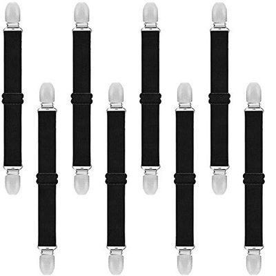 Goodtimes Adjustable Boot Straps Pant Stirrups Clips for Women and Men Motorcycle Biker Smooth Jeans Trousers Bed Sheets, Mattress Covers,Curtain and Seats Cushion 8 Piece Black
