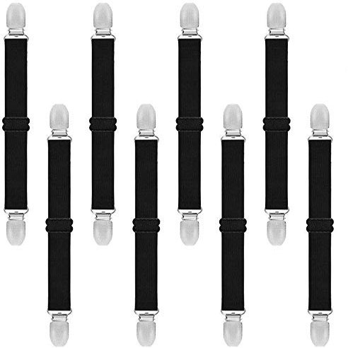 Goodtimes Adjustable Boot Straps Pant Stirrups Clips for Women and Men Motorcycle Biker Smooth Jeans Trousers Bed Sheets, Mattress Covers,Curtain and Seats Cushion 8 Piece Black