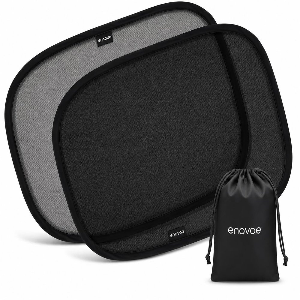 2-Pack Car Window Shades by Enovoe - 19 x 12 in Side Window Cover for SUVs, Sedans, and Trucks - Protects Baby from UV Rays and Glare - Cling Design for Easy Use - Plain