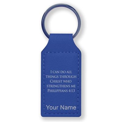 LaserGram Rectangle Keychain, Bible Verse Philippians 4-13, Personalized Engraving Included (Dark Blue)