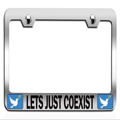 Makoroni - Lets JUST Coexist Religious Jesus Christian Chrome Metal License Plate Frame Tag Holder, #b23