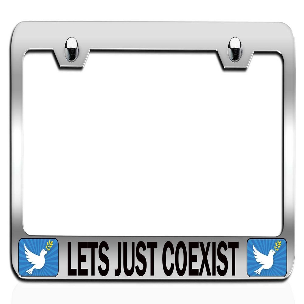 Makoroni - Lets JUST Coexist Religious Jesus Christian Chrome Metal License Plate Frame Tag Holder, #b23