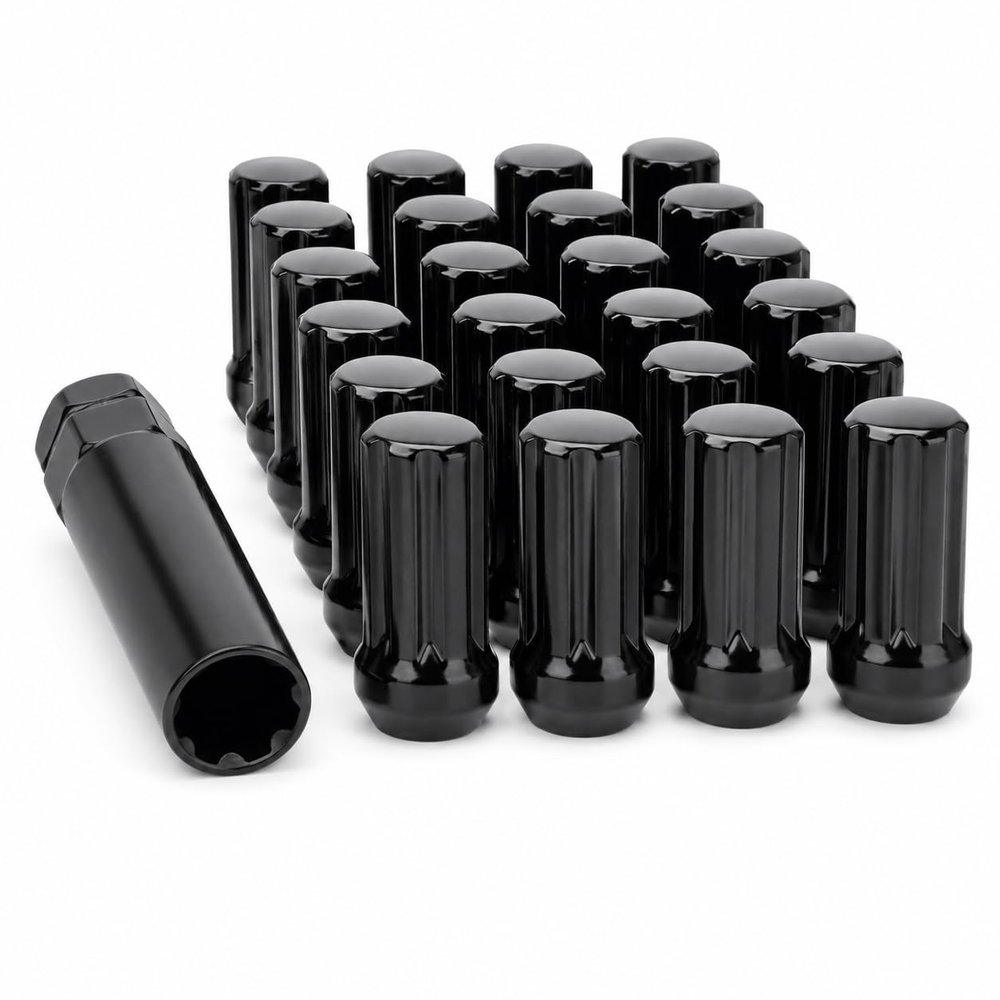 20 Black Duplex Spline Drive Acorn 12x1.75 Lug Nut Kit with Key