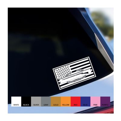 Combat Infantry Badge CIB Embedded in US Flag Vinyl Decal (White, 10 inches Wide)