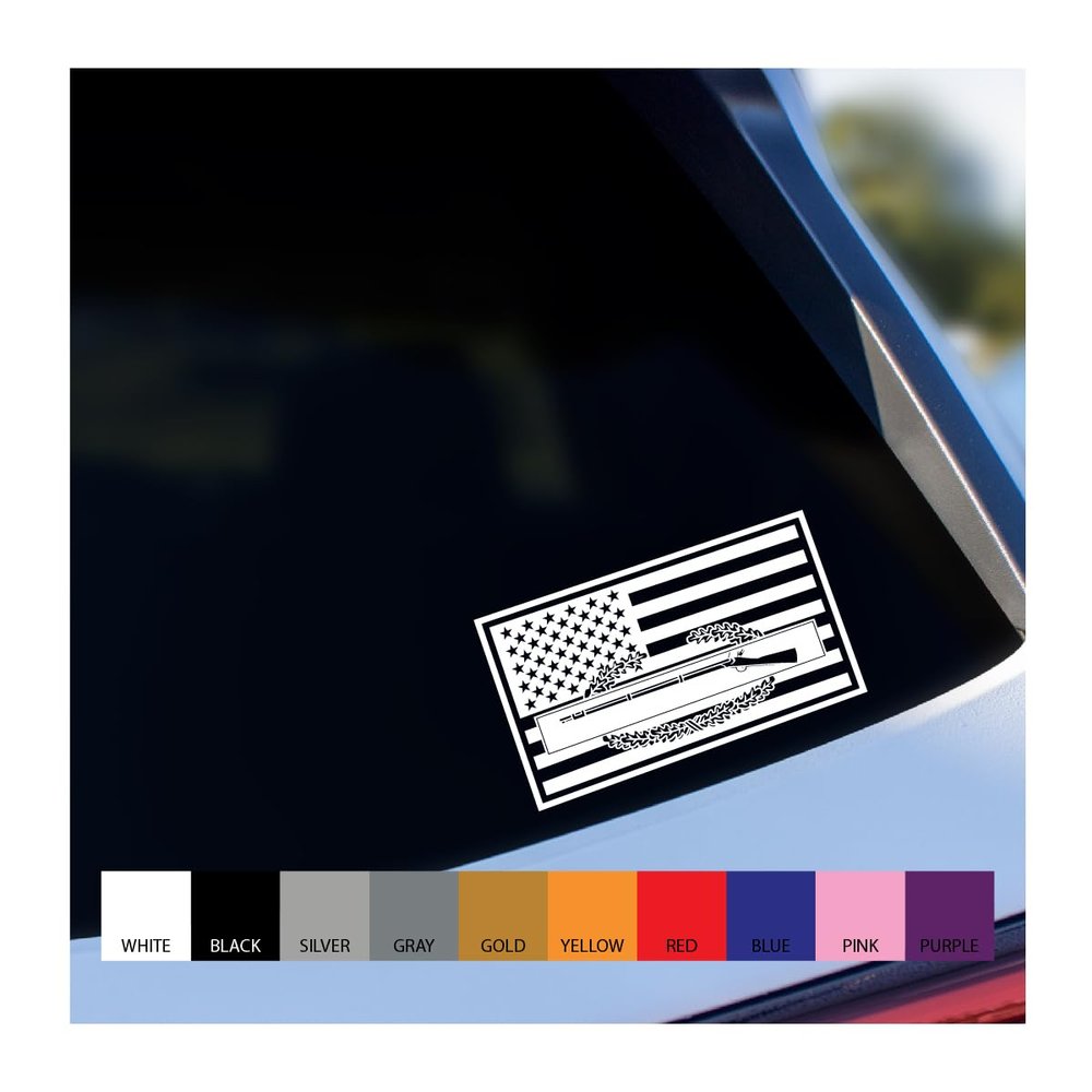 Combat Infantry Badge CIB Embedded in US Flag Vinyl Decal (White, 10 inches Wide)