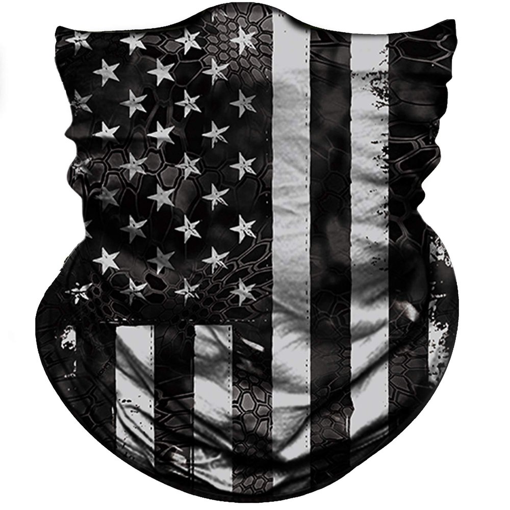 Obacle Motorcycle Face Mask Sun UV Dust Wind Protection Tube Mask Seamless Bandana Face Mask for Men Women Bike Riding Cycling Biker Fishing Outdoor Festival (US Flag Black Gray)