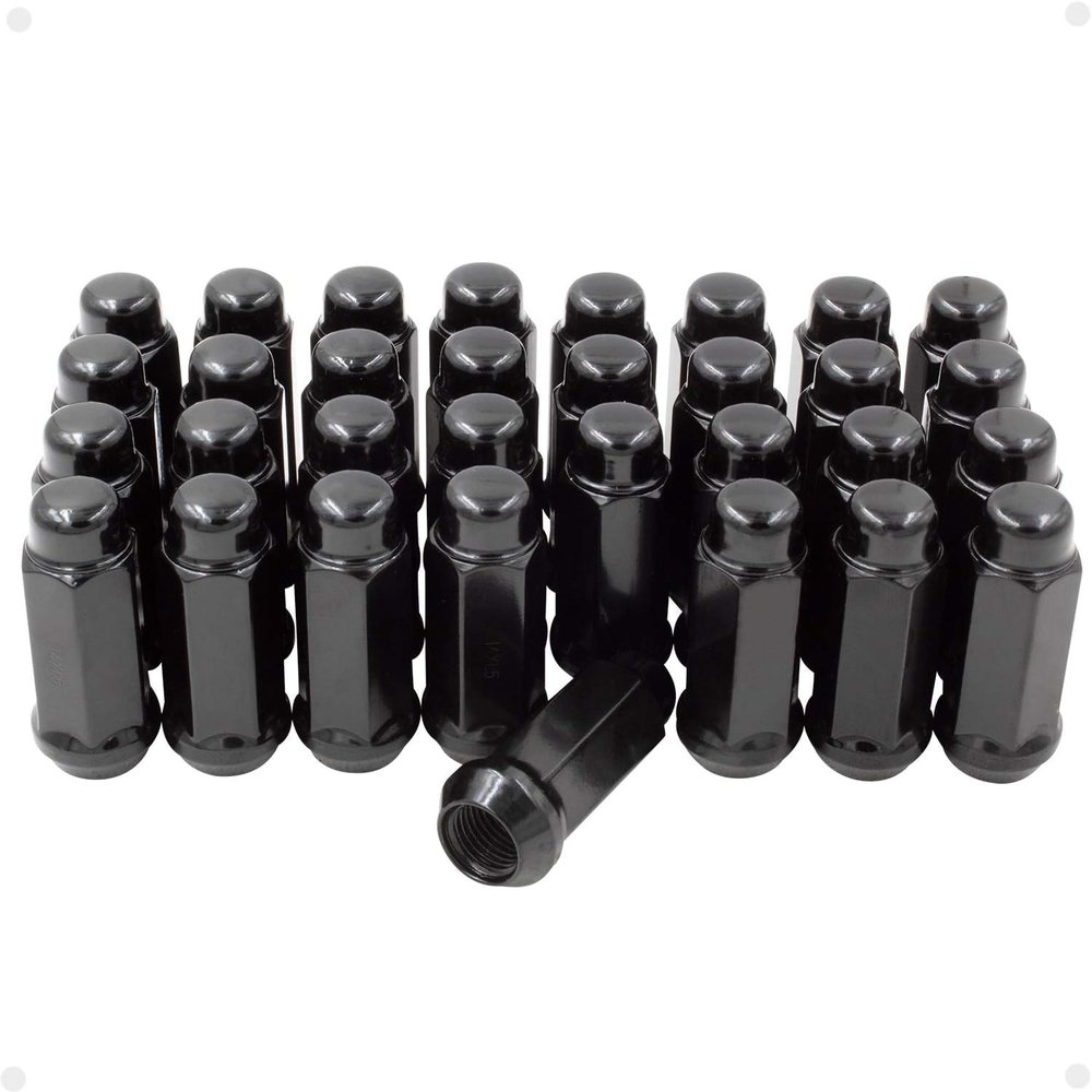 Wheel Accessories Parts 32 Pcs M14x2 14x2 Thread Bulge Acorn 2.25" Long Lug Nuts Black 3/4" 19mm Hex Fits Ford 2000-02 Excursion 1999-03 F-250 F-250 Super Duty with Aftermarket Wheels