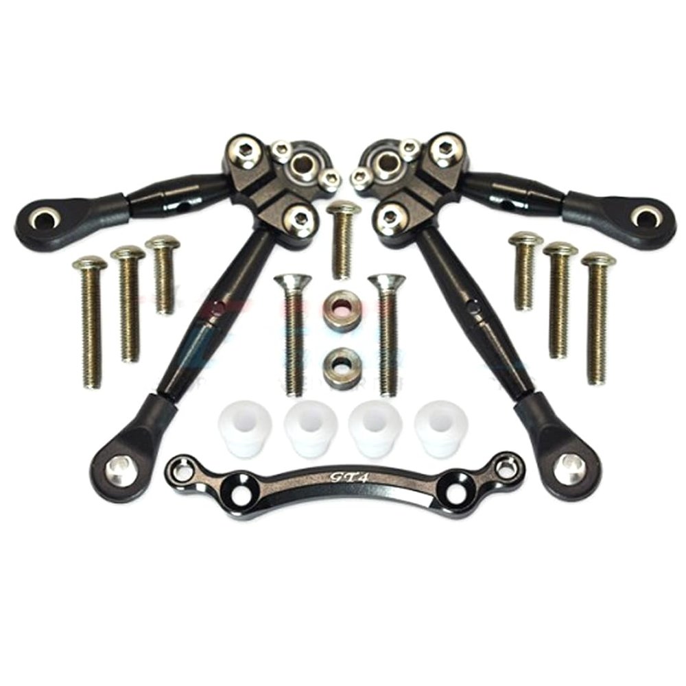 15pc Set Aluminum Front Tie Rods with Stabilizer for C Hub TRAXXAS-1/10 4WD Ford GT4-TEC 2.0 by GPM (Black)