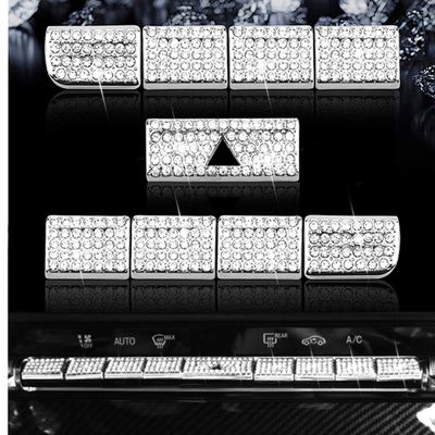 HAILWH Bling Bling Interior Accessories Fit for Mercedes Benz 2019-2024 A Class B Class CLA GLB GLA Modification Rhinestone Crystal Accessories Applique Cover (Air Conditioning Switch Button 9/pcs)