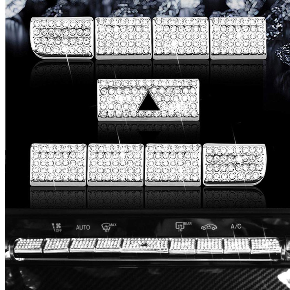 HAILWH Bling Bling Interior Accessories Fit for Mercedes Benz 2019-2024 A Class B Class CLA GLB GLA Modification Rhinestone Crystal Accessories Applique Cover (Air Conditioning Switch Button 9/pcs)