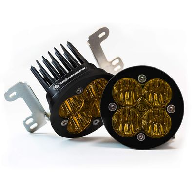 Baja Designs Squadron-R SAE Fog Pocket LED Light Kit fits Jeep Wrangler JK 2007-18 Standard OEM Bumper (Wide Cornering; Amber)