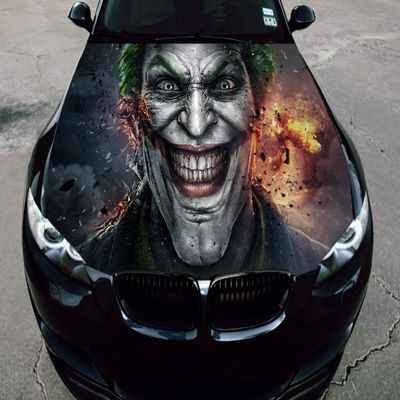 Stikka Vinyl Car Hood Wrap Full Color Graphics Decal The Joker Villain Arkham Sticker 54"x65" (137cm x 165cm)