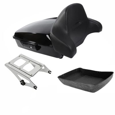 TCMT Chopped Black Lacthes Trunk Wrap Around Backrest 2 Up Mounting Rack Fit For Harley 2014-2025 Touring CVO Road King Road Glide Street Glide Electra Glide Pack