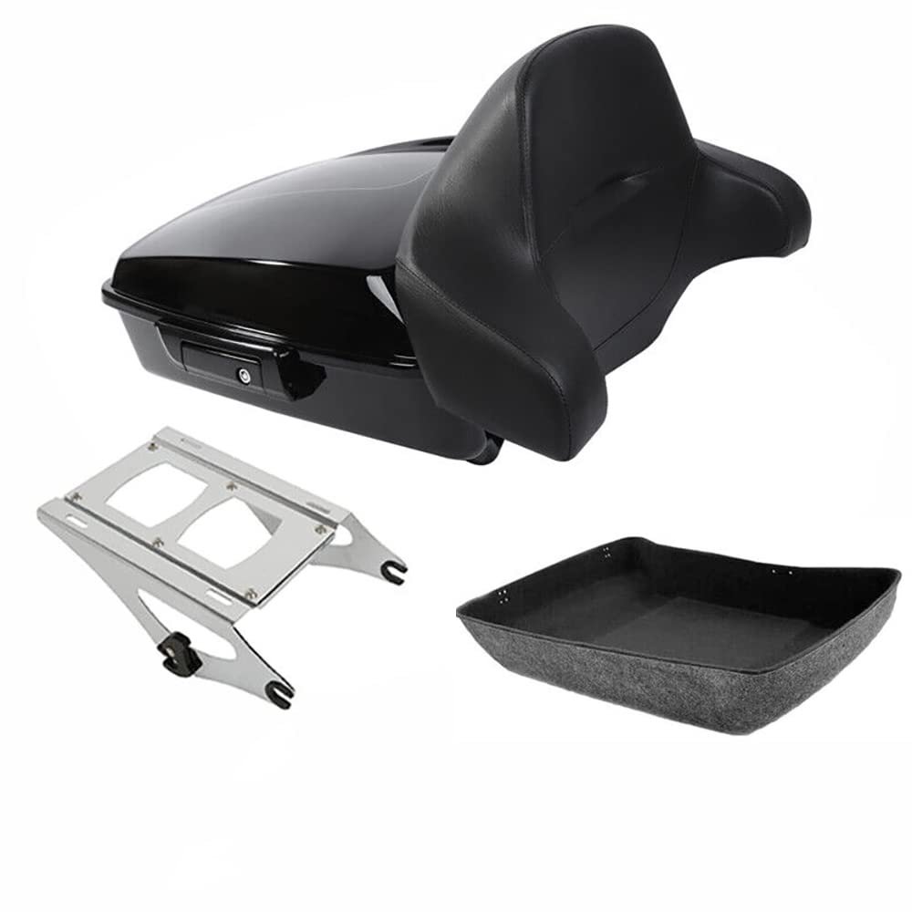 TCMT Chopped Black Lacthes Trunk Wrap Around Backrest 2 Up Mounting Rack Fit For Harley 2014-2025 Touring CVO Road King Road Glide Street Glide Electra Glide Pack
