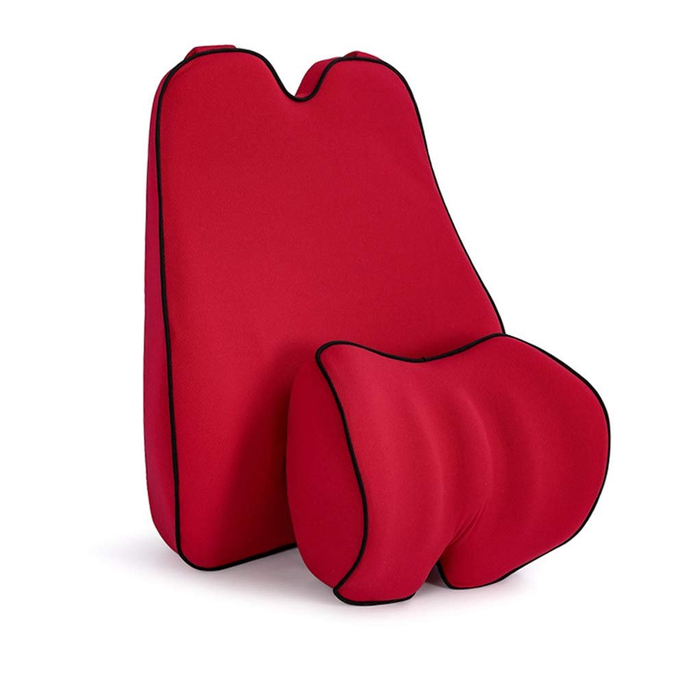Car Lumbar Support Back Cushion & Headrest Neck Pillow Kit Cushion Memory Foam with Back Pain Relief for C2 C4L C6 C-Zero E-mehari C1 C3 Picasso Elysee 1PCS Red