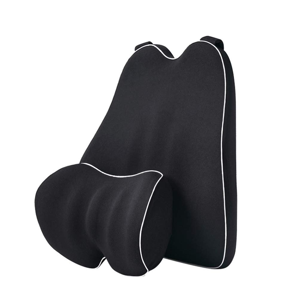 Car Lumbar Support Back Cushion & Headrest Neck Pillow Kit Cushion Memory Foam with Back Pain Relief for Celerio Swift/Sport Baleno Jimny Vitara S-Cross 1PCS Black