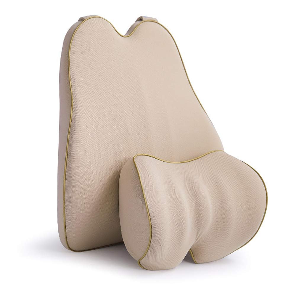 Muchkey Car Lumbar Support Back Cushion & Headrest Neck Pillow Kit Cushion Memory Foam with Back Pain Relief for Q30 Q50 Q60 Q70/L QX30 QX50 QX60 QX70 QX80 1PCS Beige