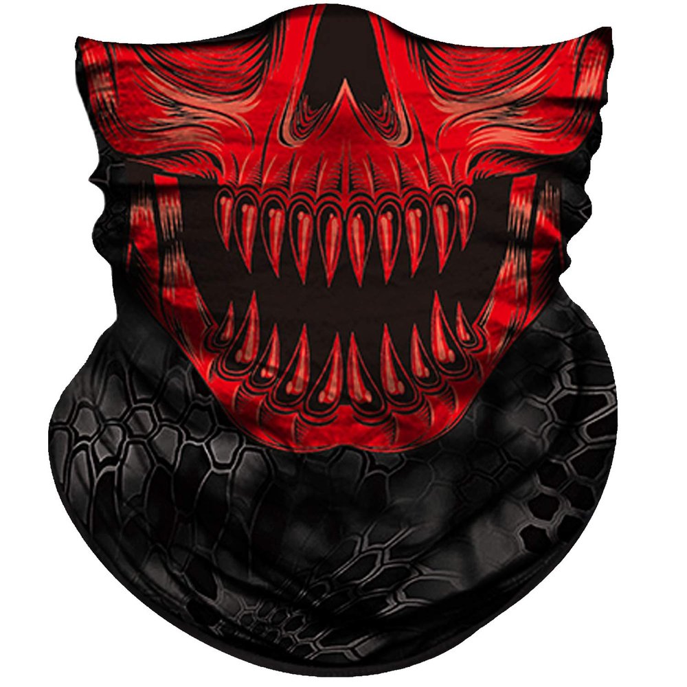 Obacle Skull Face Mask Half for Dust Wind UV Sun Protection Seamless 3D Tube Mask Bandana for Men Women Durable Thin Breathable Skeleton Mask Motorcycle Riding Biker (Skull Red Face Open Mouth)
